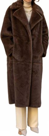 ATTENTIF Long Faux Fur Coat In Chocolate