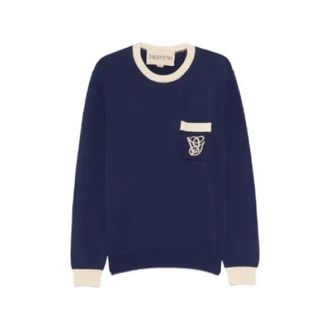 Valentino Garavani Round-neck Knitwear, male, Blue, Size: L Round-neck Sweater