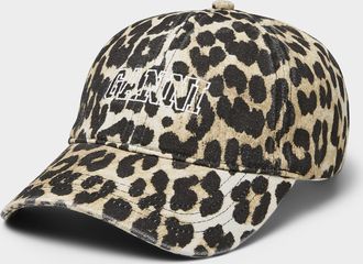 Ganni Womens Embroidered logo leopard cap