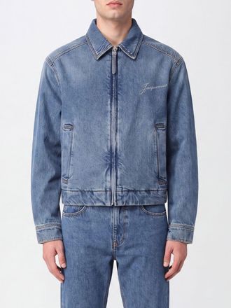 Jacquemus Giacca-camicia in denim di cotone con chiusura a zip e logo ricamato