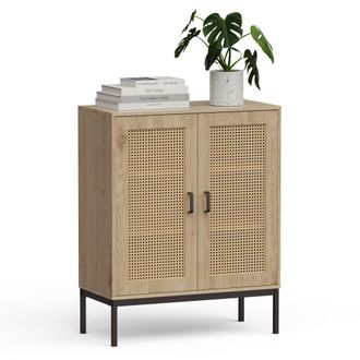 VonHaus Lena Rattan Effect Tall Living Room Storage Sideboard in Brown