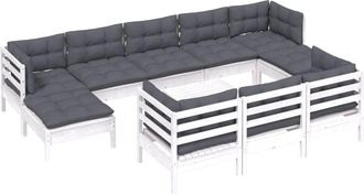 vidaXL Muebles De Jard&iacute;n 11 Pzas Cojines Blanco Madera Maciza De Pino Vidaxl