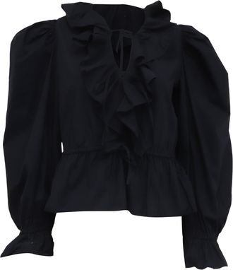 Ulla Johnson Ruffled Collar Blouse in Black Cotton