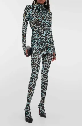 Alex Perry Cadie Leopard Print Tights In Blue