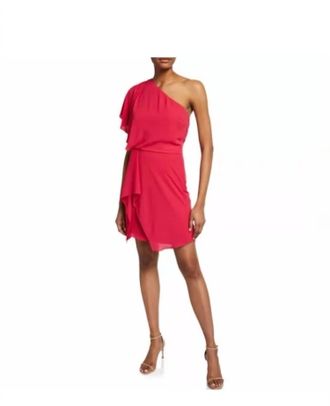 Halston Heritage One Shoulder Mini Dress With Draping In Pink