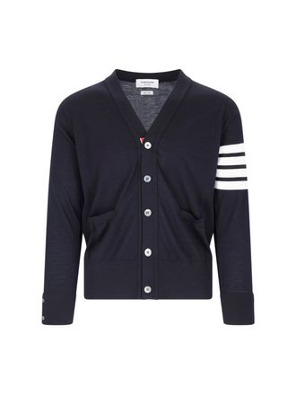 Thom Browne Navy V-Neck Striped Cotton Cardigan