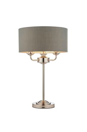 Netlighting Highclere Base & Shade Table Lamp Bright Nickel Plate Charcoal Fabric in Grey