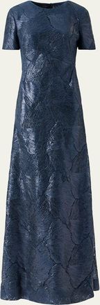 Akris Lacquered Sea Fan Lace Short-Sleeve Gown