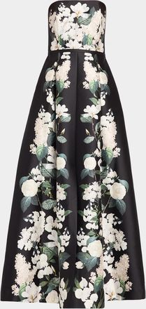 Sachin & Babi Gillian Strapless Floral Stretch Mikado Gown