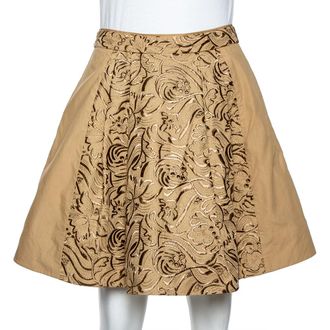 Roberto Cavalli Beige Embroidered Cotton Pleated Mini Skirt