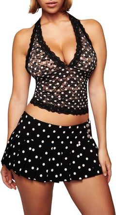 I.AM.GIA Gem Lace Trim Polka Dot Halter Top in Black Polka Dot at Nordstrom, Size Xx-Small