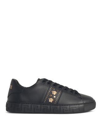 Versace Greca Black Leather Sneakers