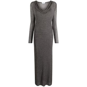 Blumarine Kleedjes, Dames, Grijs, S, Polyester, Gebreide jurk met lange mouwen