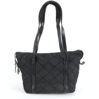 Prada Black Nylon Leather Handbag Tote Bag (Pre-Owned)