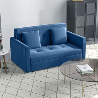 HOMCOM Convertible 2 Seater Sofa Bed with 2 Cushions Storage for Living Room in Dark Blue