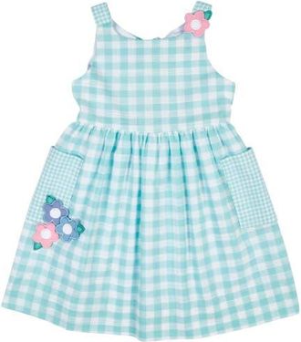 Florence Eiseman Gingham Linen-Look Dress With Flowers in Jade/white at Nordstrom, Size 18M