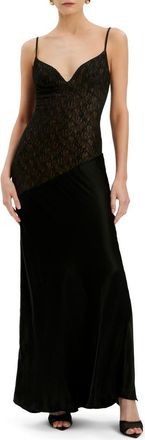 Bardot Aralia Lace Satin Dress in Black at Nordstrom, Size 6