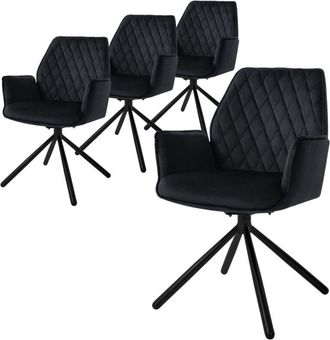 ML Design Ml-design - 4x Sillas De Comedor Con Respaldo Y Reposabrazos Asientos Negro Tapizado Con Funda De Terciopelo Patas De Metal Sill&oacute;n Giratorio Dise&ntilde;o Er