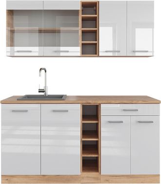 Vicco Cocina Vers&aacute;til R-line, Blanco Brillo Intenso/roble Dorado, 160 Cm, Et Roble