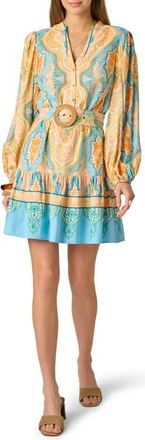 Adrianna Papell Long Sleeve Placed Print Dress in Peach Multi at Nordstrom, Size 12