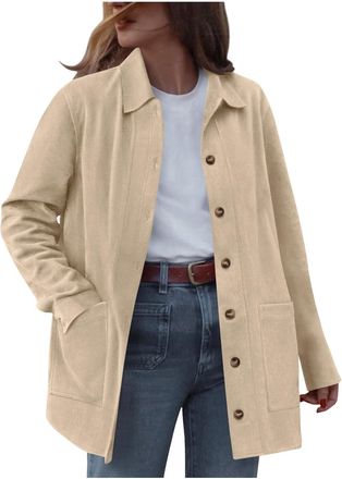 Generic Womens Faux Suede Bomber Jackets Autumn Winter Lapel Button Coat Casual Loose Fit Fashion Elegant Solid Ladies Outerwear jackets for women uk plus siz