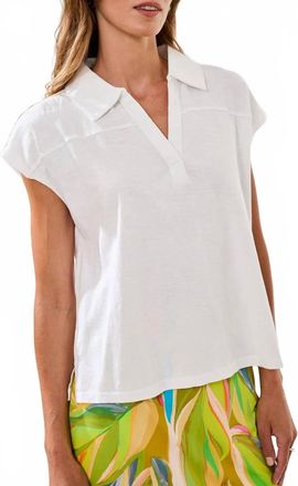 Tribal Cap Sleeve Johnny Collar Blouse In White