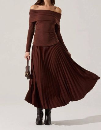 Astr Tanaia Pleated Dress In Brown