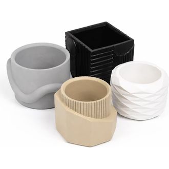 Jonathan Y Designs Romy Modern Minimalist Handmade Concrete Geometric Planter Set with Drainage Holes in Black at Nordstrom