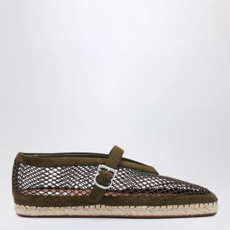 Alaia Flat espadrilles in mesh and suede, camouflage green