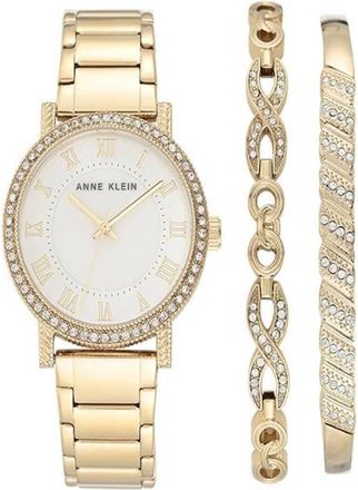 Anne Klein Quartz Crystal White Dial Ladies Watch and Bracelet Set AK/3638GPST