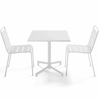 Oviala Conjunto de mesa y 2 sillas de jard&iacute;n de metal de 70 cm blanco
