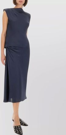Theory slit midi waist sheen ruched skirt