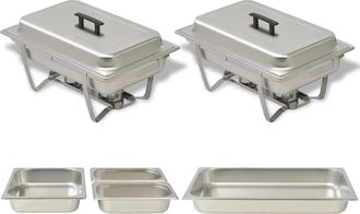 vidaXL Set Calentador De Comida Para Buffet 2 Piezas Acero Inoxidable Vidaxl