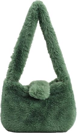 Supvox Plush Shoulder Bag for Women Winter Travel Pouch Green Portable Handbag All-match Outdoor Soft Shoulder Pouch