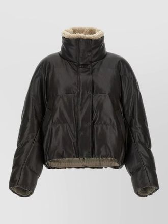 Brunello Cucinelli padded leather jacket high collar sleeves