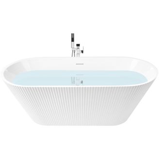 Beliani Ba&ntilde;era Independiente De Acr&iacute;lico Con Dise&ntilde;o Acanalado Moderno 170 Cm Ba&ntilde;o Blanco Potosi