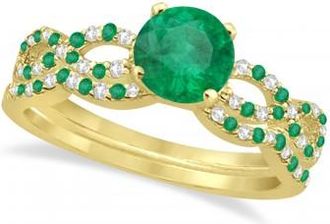 Allurez Infinity Style Emerald & Diamond Bridal Set 18k Yellow Gold 0.85ct