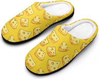 Generic Cheese Slices Pattern Cotton Slipper for Women Indoor Outdoor House Shoes Anti-Skid Slippers with Rubber Sole