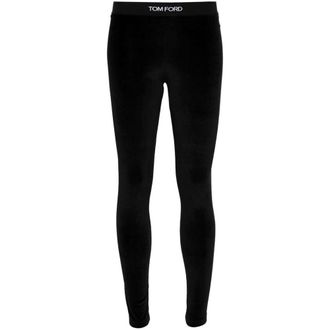 Tom Ford Leggings, female, Black, S, Elasticated Logo Waistband Black/White Trousers