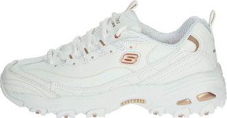 Skechers Womens DLites Fresh Start Sneaker, White Leather/Duraleather/Rose Gold Trim, 4.5 UK