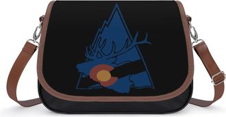 Generic Colorado Deer White Mountains Crossbody Bags for Women Fashion Leather Shoulder Handbags With Adjustable Strap