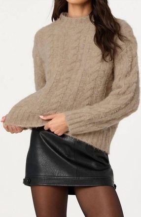 Astr Violetta Cable Knit Crewneck Sweater In Taupe