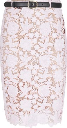 Self Portrait Pink Lace Midi Floral Petticoat Polyester Midi Skirt