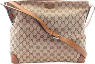 Gucci Pre-owned G Canvas Sherry Line Schoudertas - Dames - Vintage Schoudertas - Beige - ONE Size - Leer - Vintage