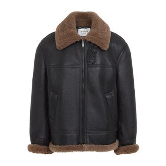 Saint Laurent Shearling Bikerjack - Heren - Jassen - Zwart - Maat: L Zijde