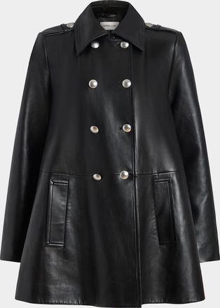 Derek Lam Leather Double-Breasted Swing Coat