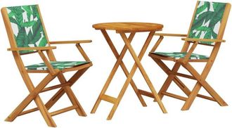 vidaXL 3 Piece Bistro Set Leaf Pattern Fabric and Solid Wood Vidaxl