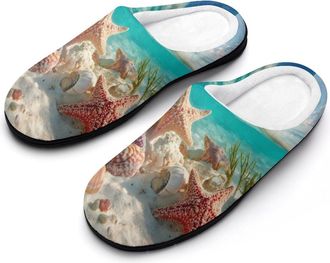 Generic Starfish Shell Conch Ocean Mens Slippers Comfortable And Non-slip Cotton Slipper Shoe for House