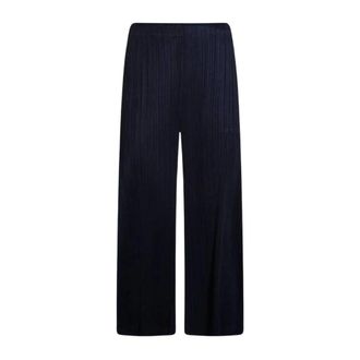 Issey Miyake Wide Trousers, female, Blue, Size: L Pleated Wide-Leg Trousers