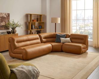 Castlery Tovi Leather 3-Piece Chaise Sectional Couch, (Duvane) Mocha for Living Rooms, Brown Color, Modular Design, Castlery Brand